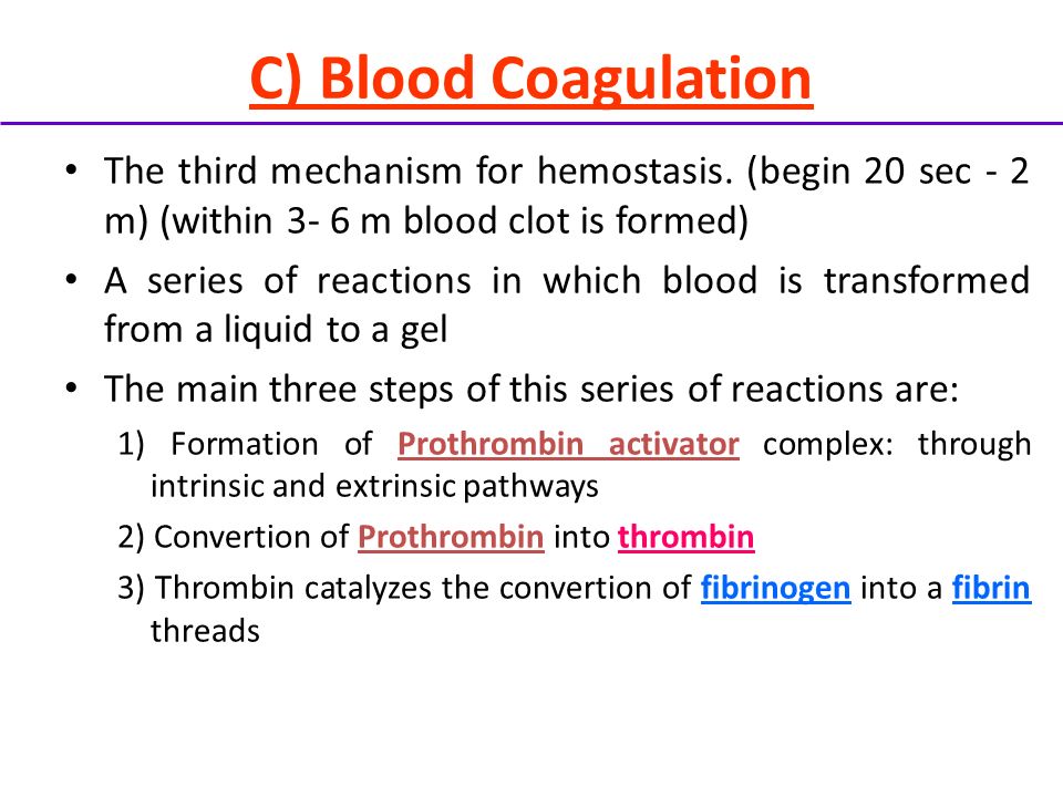 The reactions that affect the formation of blood clots